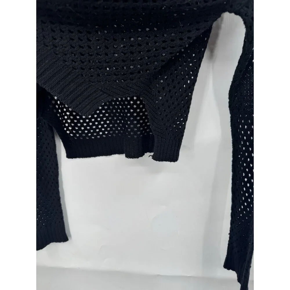 Delia's Rave Witchy Goth Retro Y2K Sheer‎ Knit Crop Top Women M Black Open Knit
